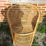 Old wicker / rattan table and armchair