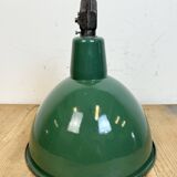 Industrial green enamel factory lamp with cast iron top, 1960s