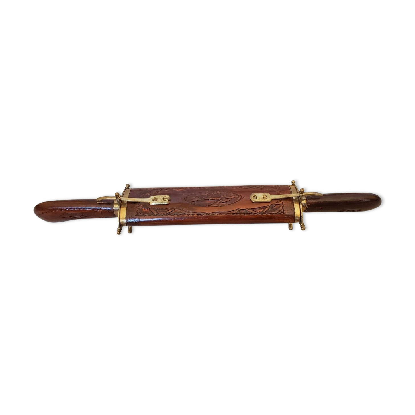 Vintage cutting service with knife and fork in wooden sheath