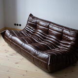 Set of 3 brown leather Togo sofas designed by Michel Ducaroy 1973