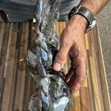 Centerpiece Pair of Peacocks Ceramic Vallauris Iridescent Anthracite Grey