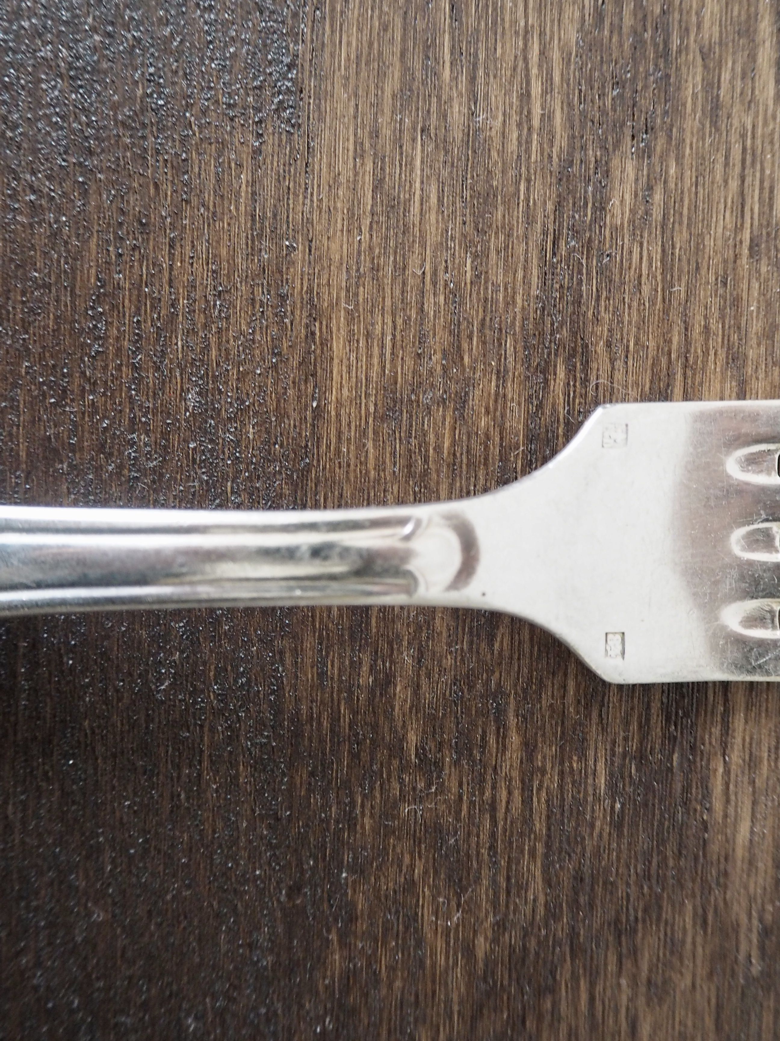 Set of 6 forks and 6 spoons in silver metal with punches