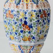 Polychrome Dutch Delft Table Lamp, Tichelaar Makkum, with New Loose Pleat Silk Shade