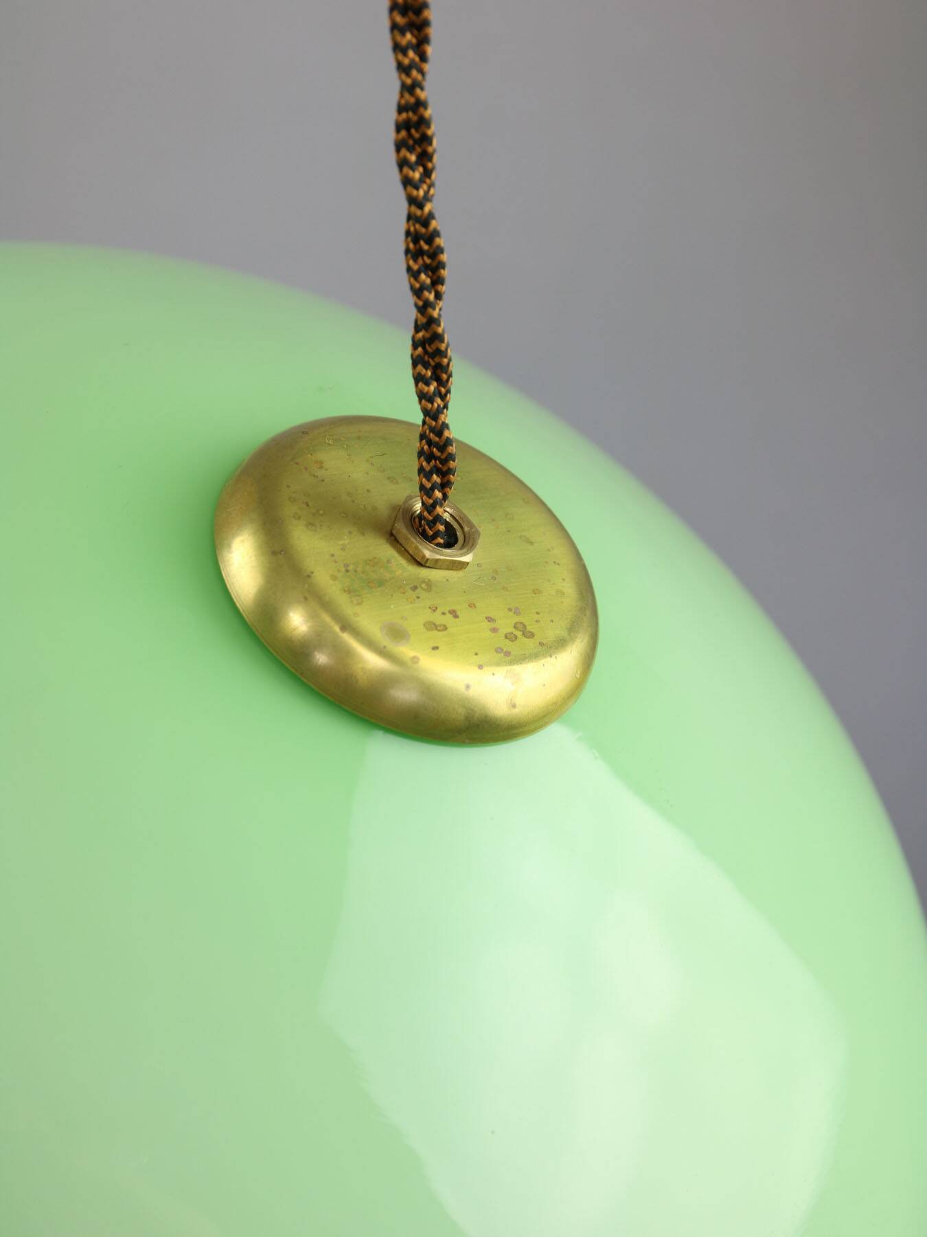 Mid-Century Italian Green Glass and Brass Pendant Lamp
