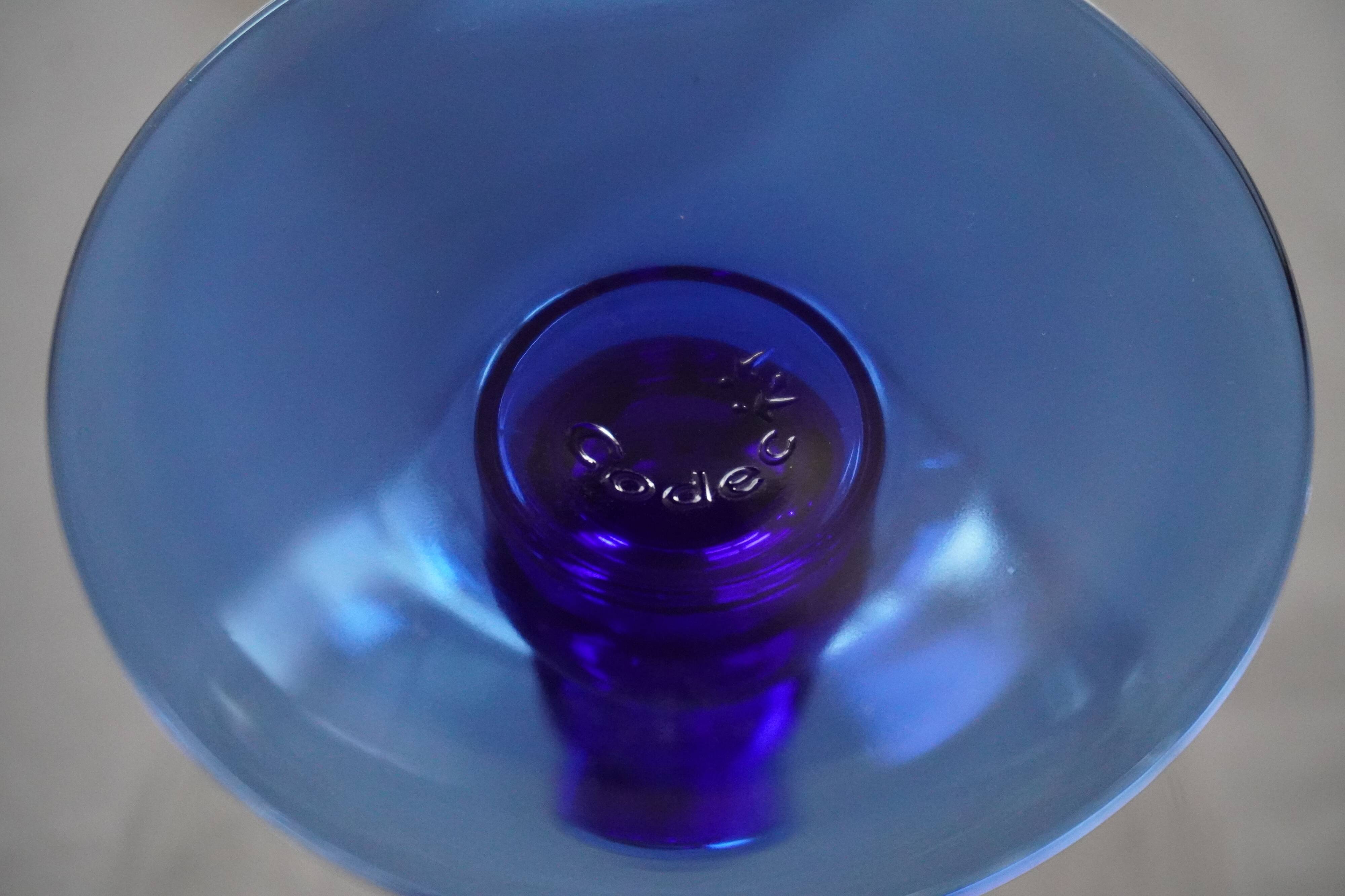 Set of 4 glass (ice cream) bowls, blue stem, Codec