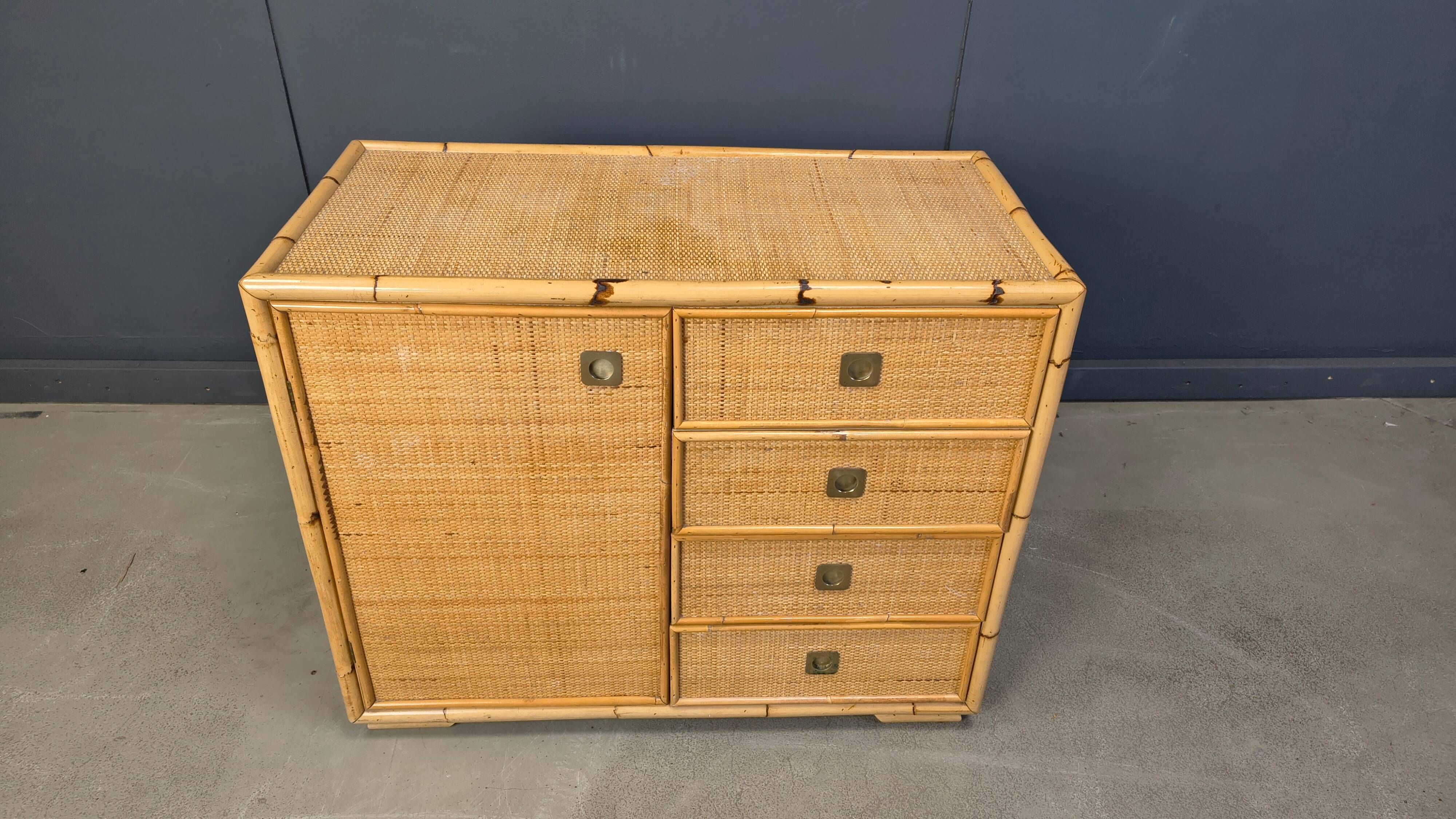 Wicker and bamboo cabinet by Dal Vera, 1970s