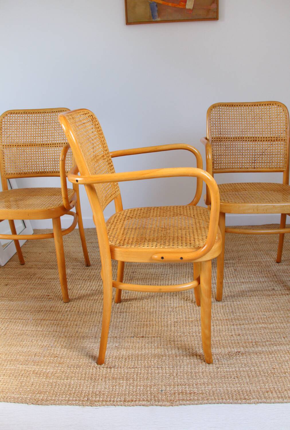 Set of 4 wooden and cane chairs model Prague 811 by Josef Hoffmann