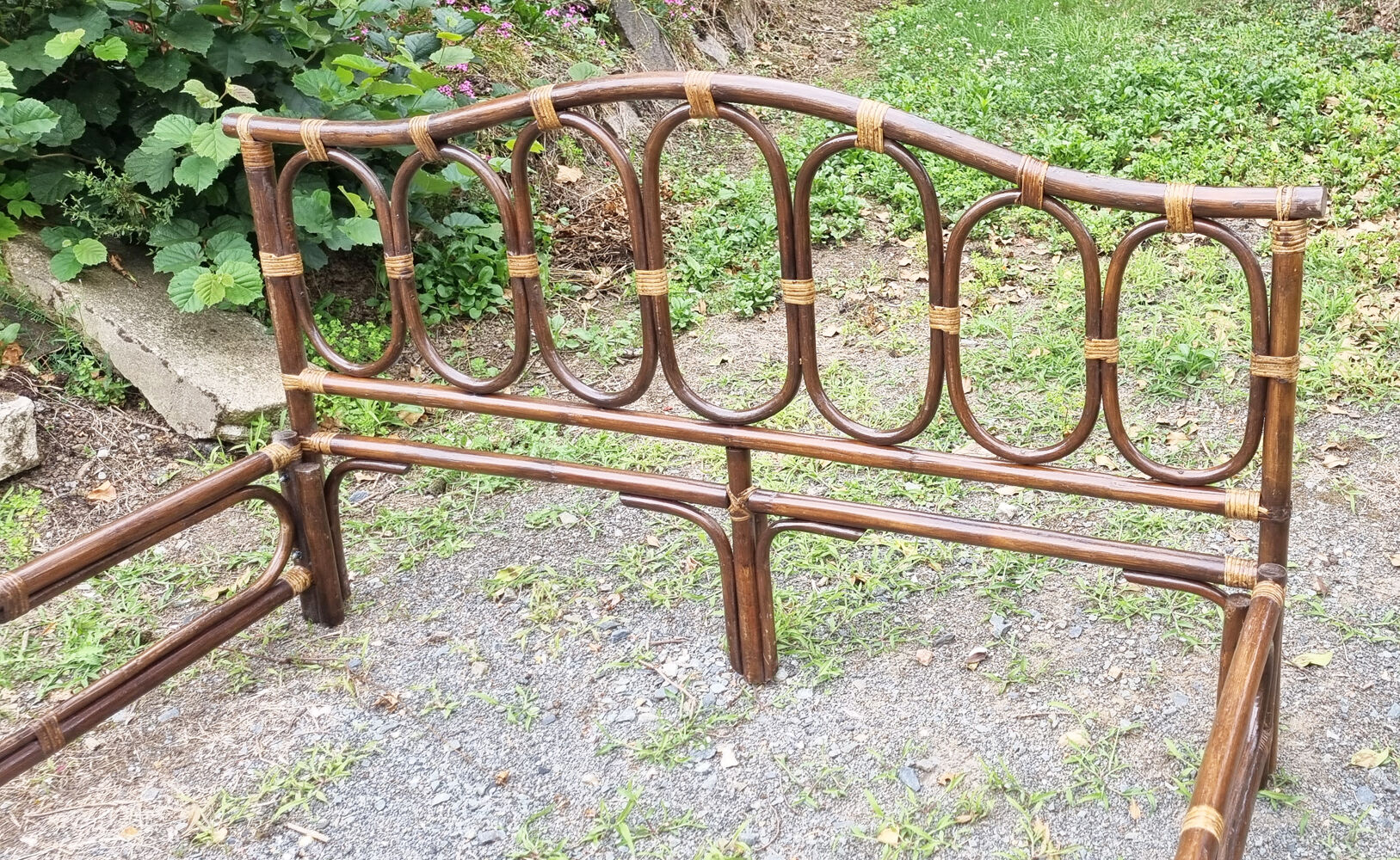 Double bed bamboo and rattan, vintage, 60s