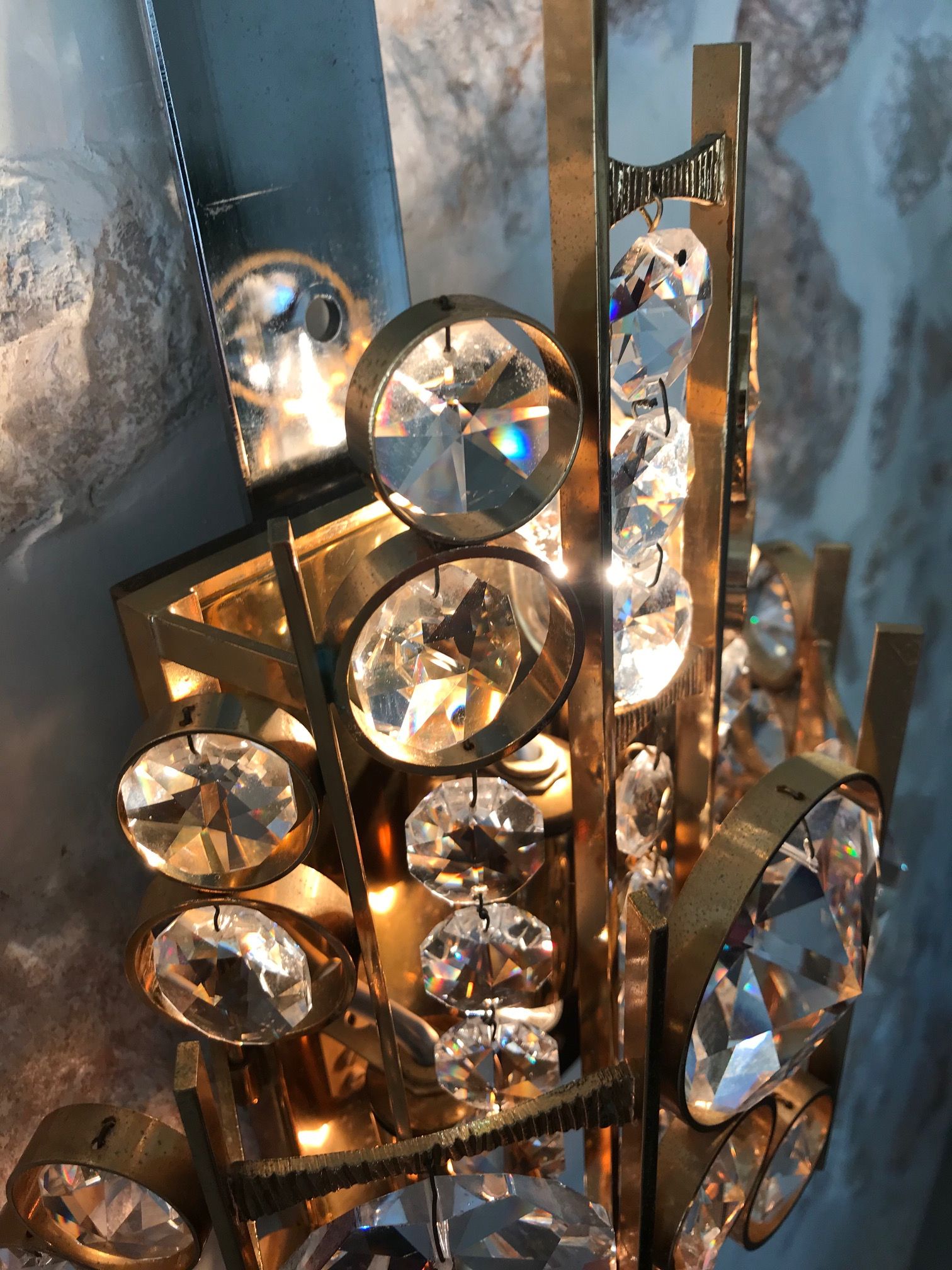 Pair of sconces Palwa in gold metal and Crystal 1960
