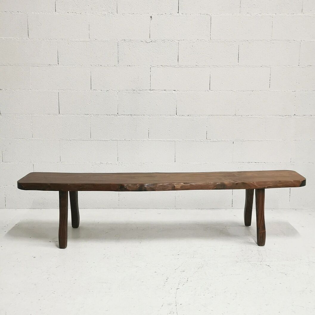 Brutalist solid elm bench, 1960