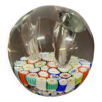 Millefiori sulfide glass paperweight with pen holder 1950s