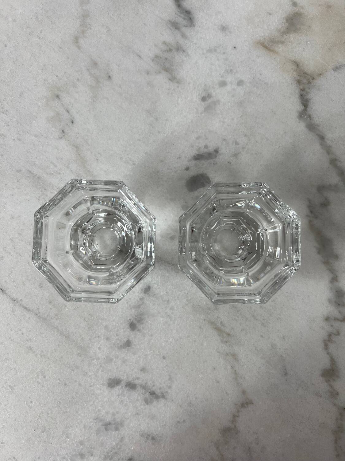 Set of 2 octagonal glass candle holders France