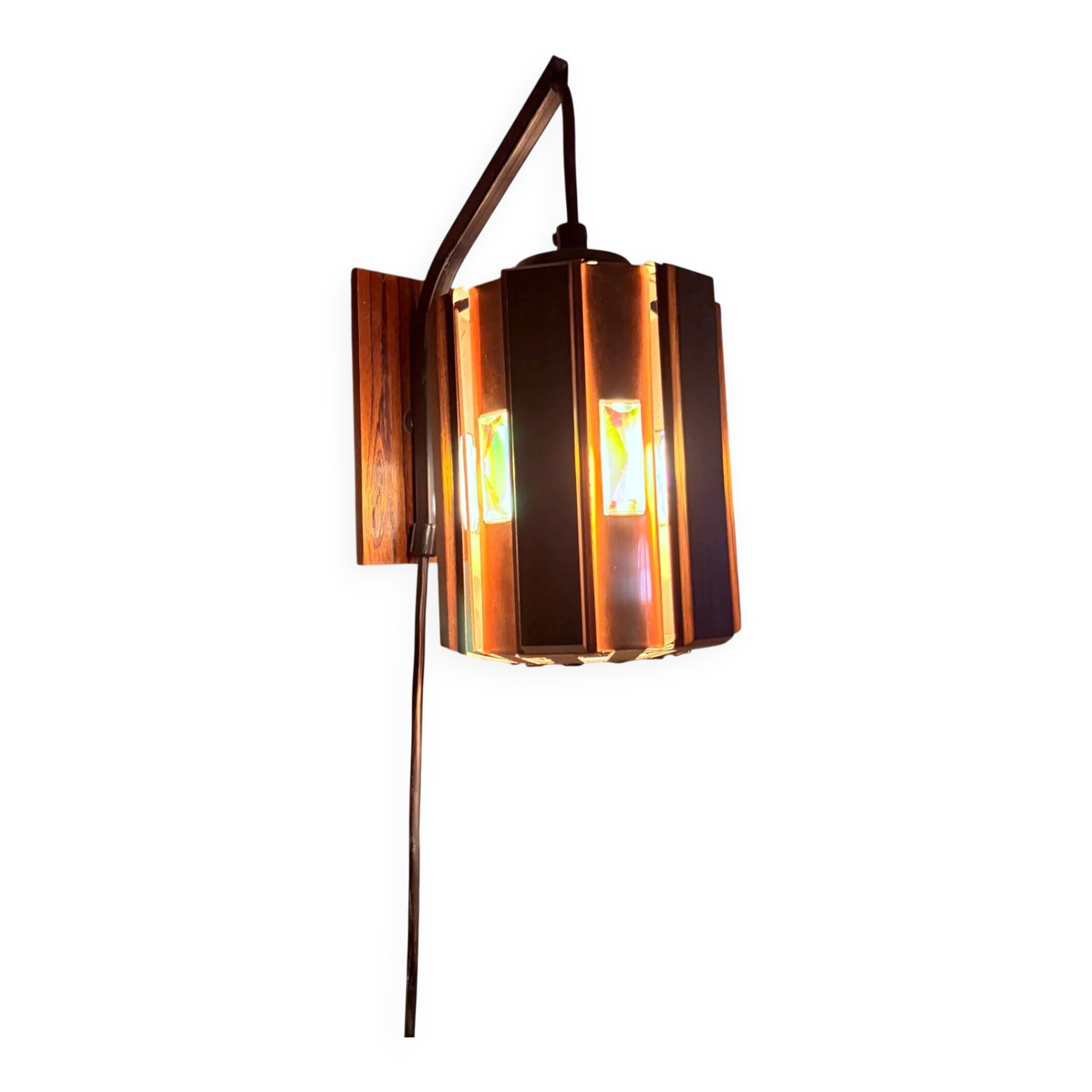Werner Schou wall lamp, copper and teak 1960s