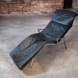 Chaise longue scandinave en cuir noir, 1980