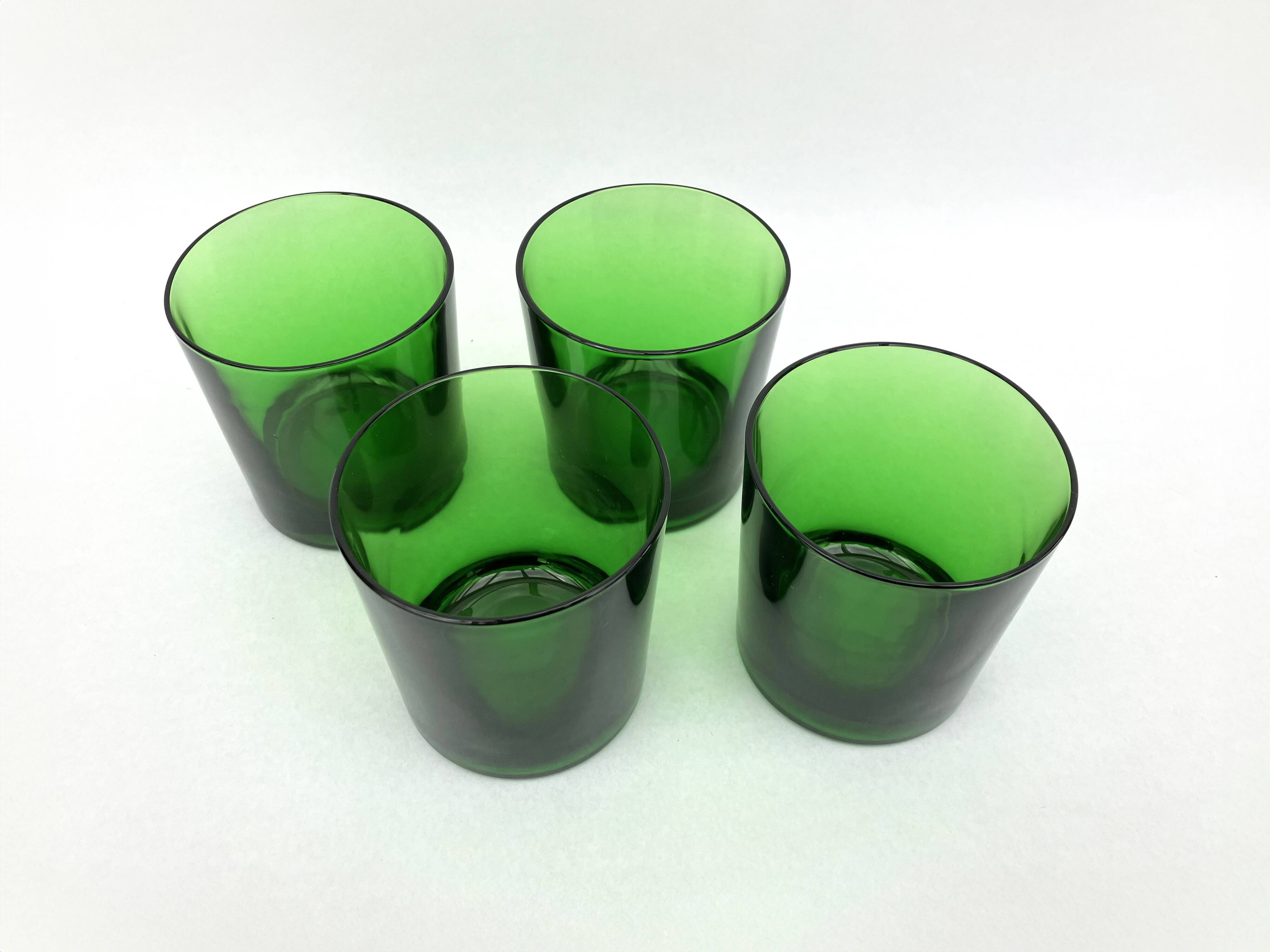 4 emerald green glass tumblers, 1970