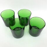 4 verres gobelets en verre vert émeraude, 1970