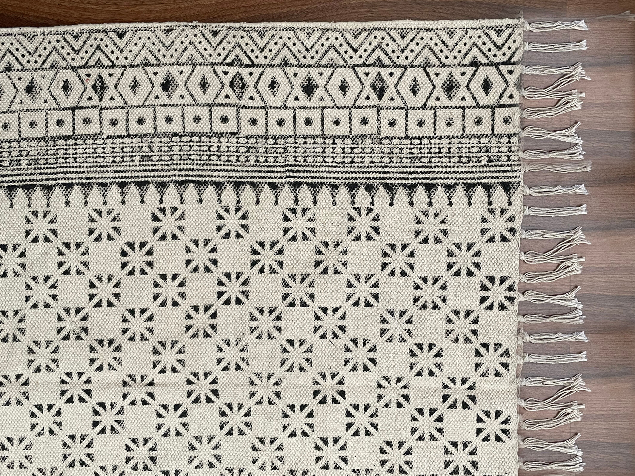 Cotton hand weaved hand block printed picnic rug