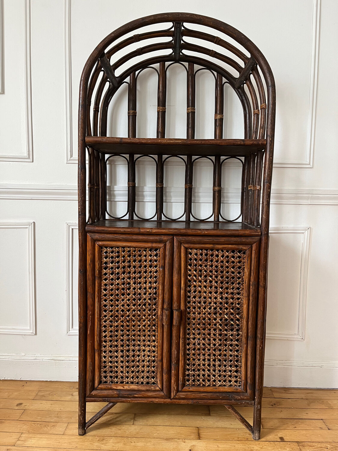 Vintage rattan and caning shelf bookcase