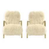 Pair of L.A. Studio Contemporary Modern White Mongolian Goat Italian Armch