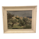 Oil on panel, Chateauneuf du Pape, 1950, signed Paul Surtel