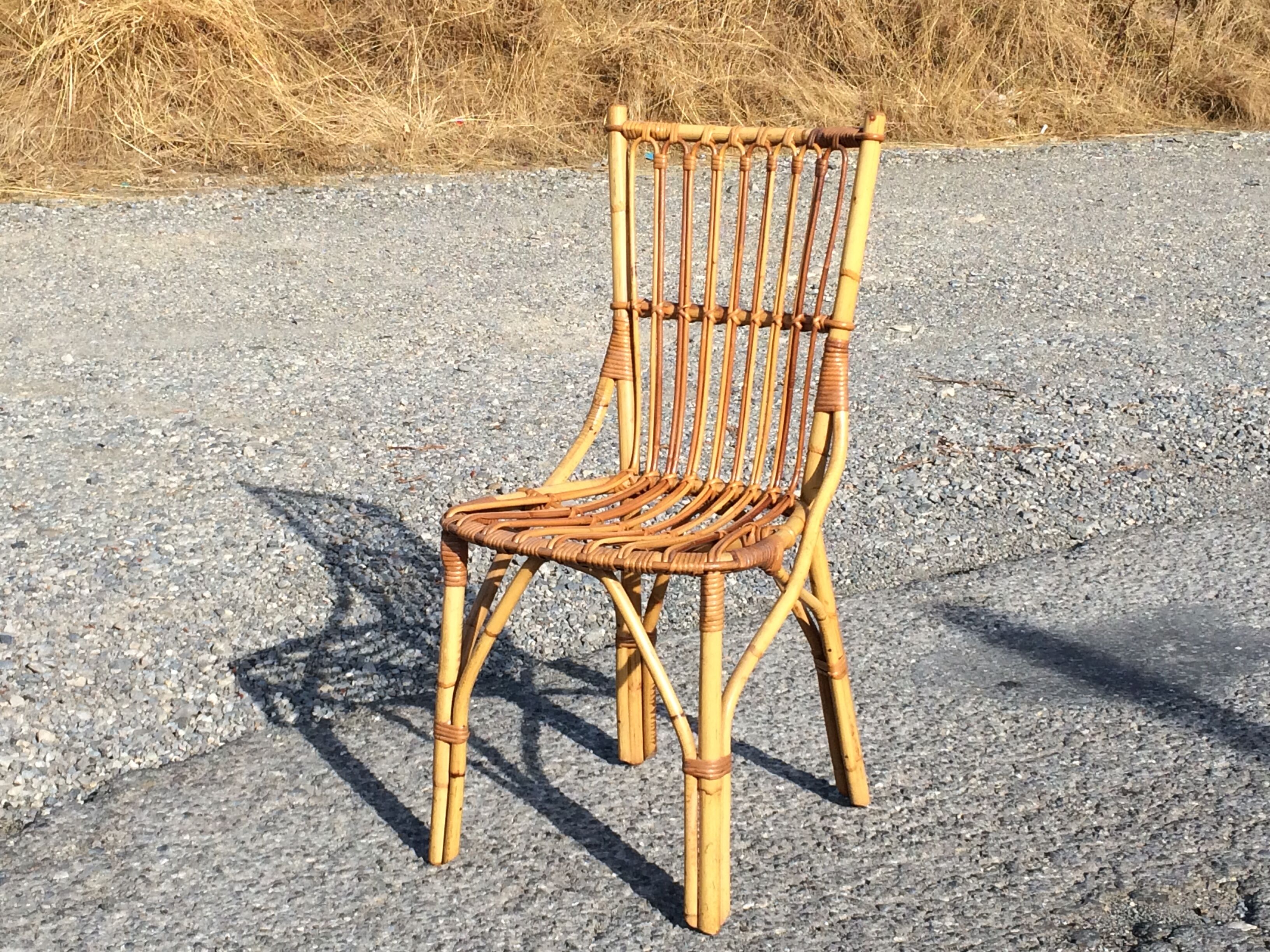 Chaise vintage en bambou et rotin - années 70