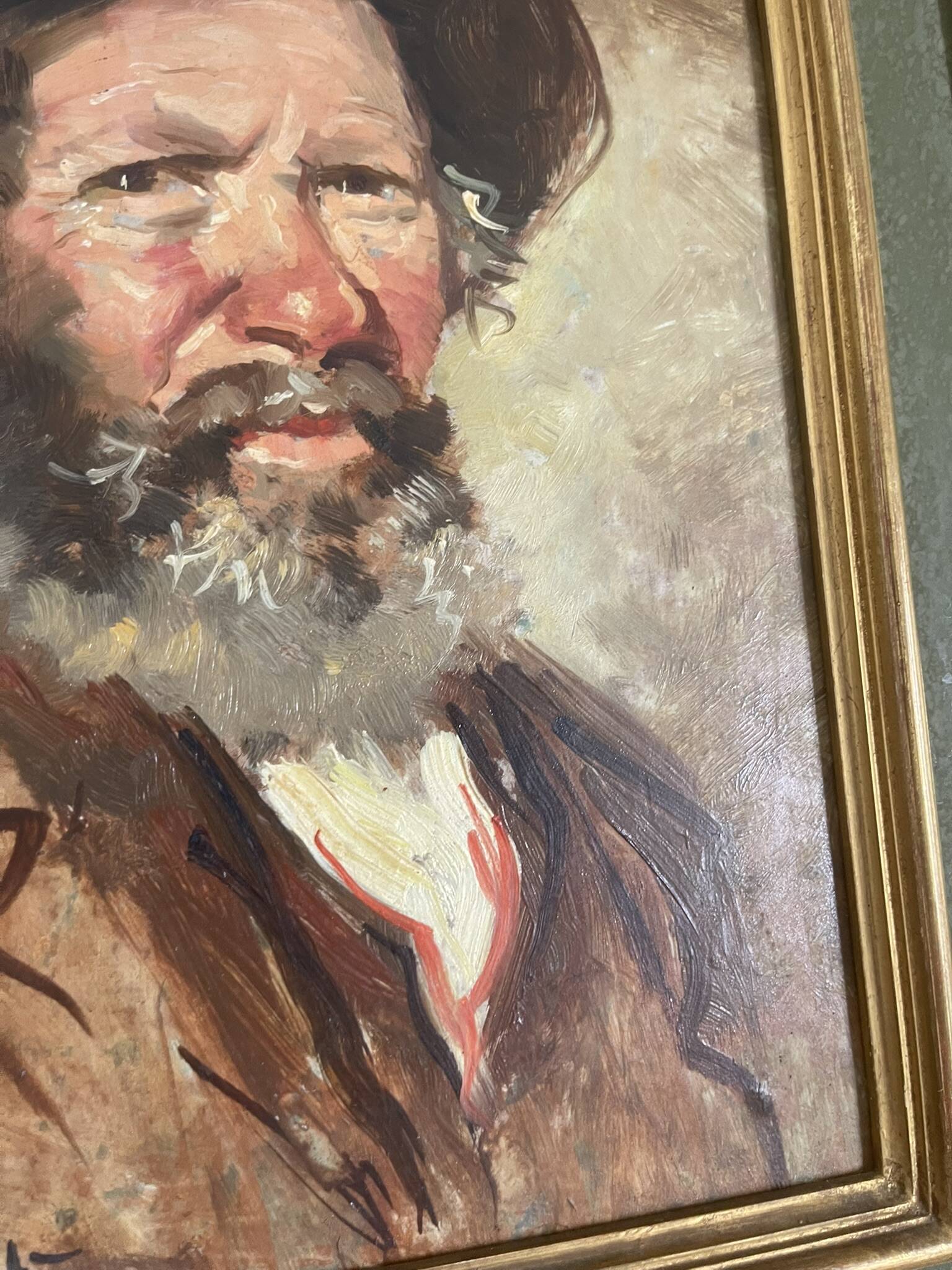 Ancien tableau, peinture à l'huile, portrait vieil homme signé Cardella