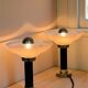 Pair of Art Deco bedside lamps, glass signed by Muller