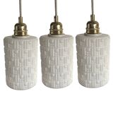 Set of three white Scandinavian opaline pendant lights
