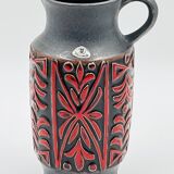 Vase West Germany, ceramic relief, red, 1970s.