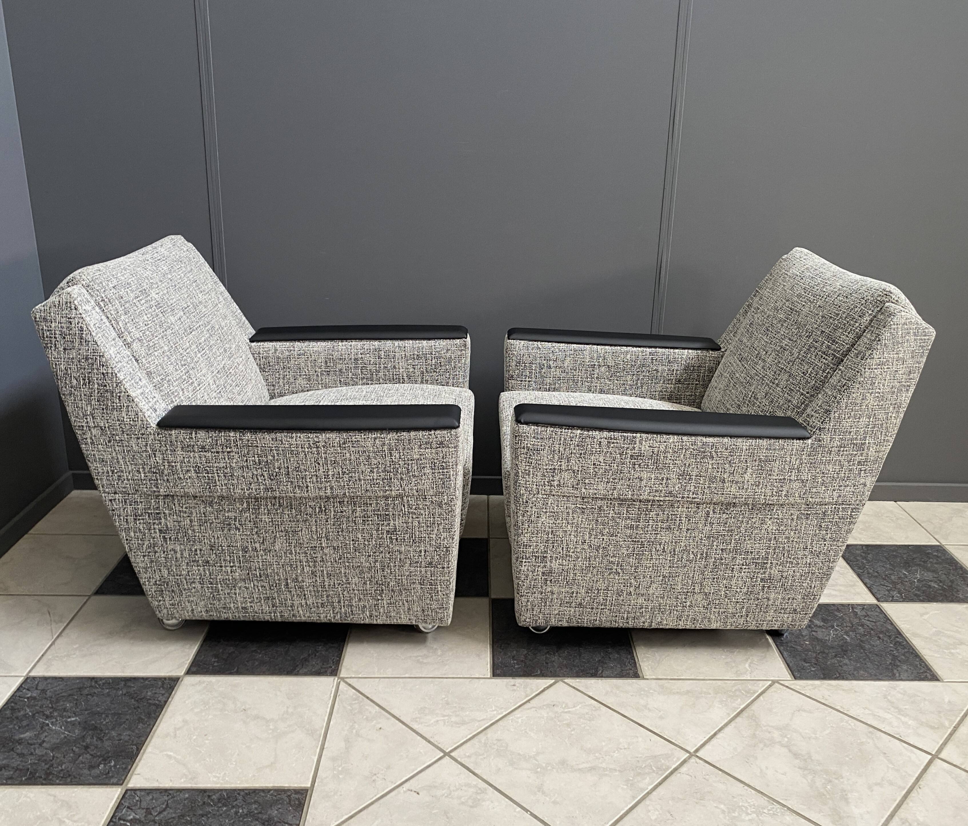 set of 2 grey relax chairs on castors 1970s