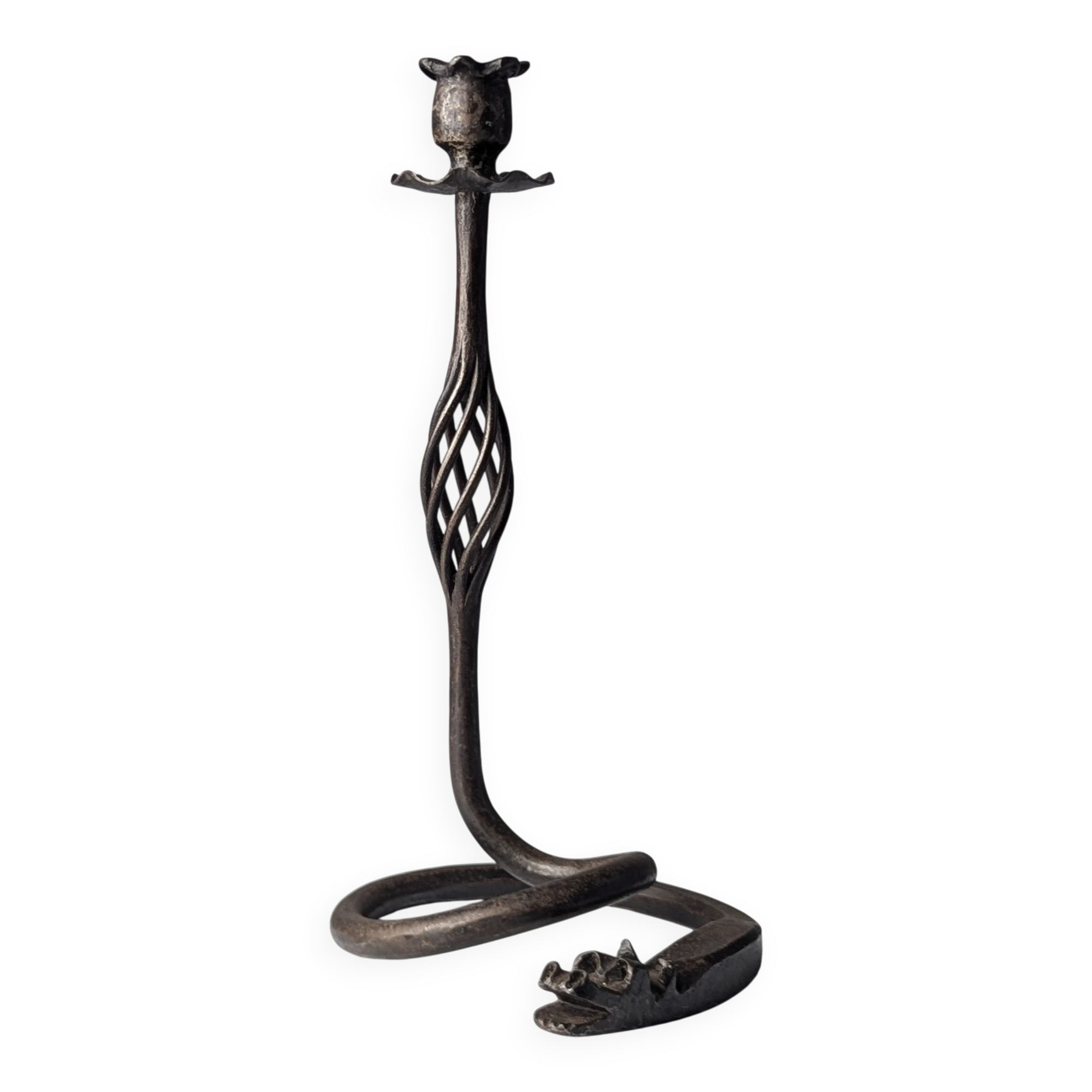 Candelabre en fer forgé avec tête de dragon, style Samuel Yellin, 20e siècle