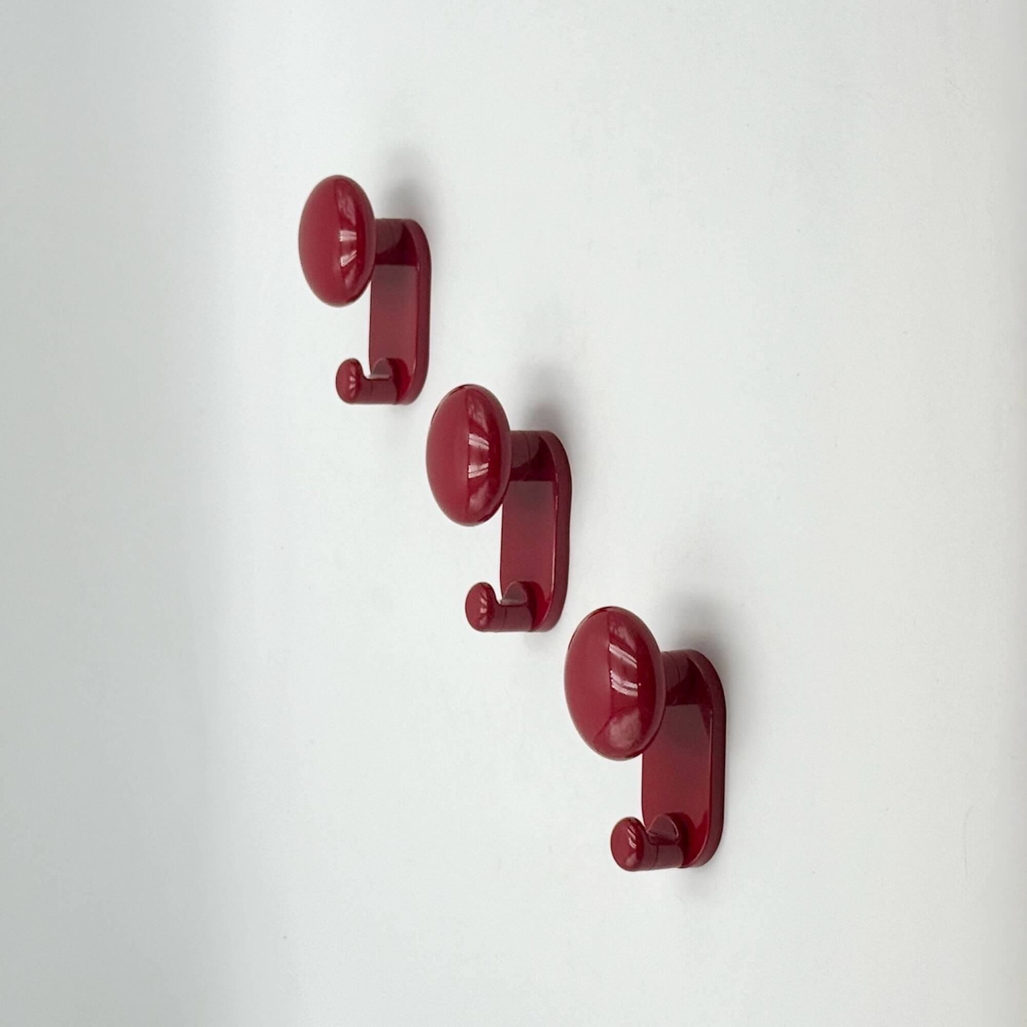 Vintage Modernist Wall Hooks in Burgundy Red by Carlo Bartoli, 1970s Con&Co