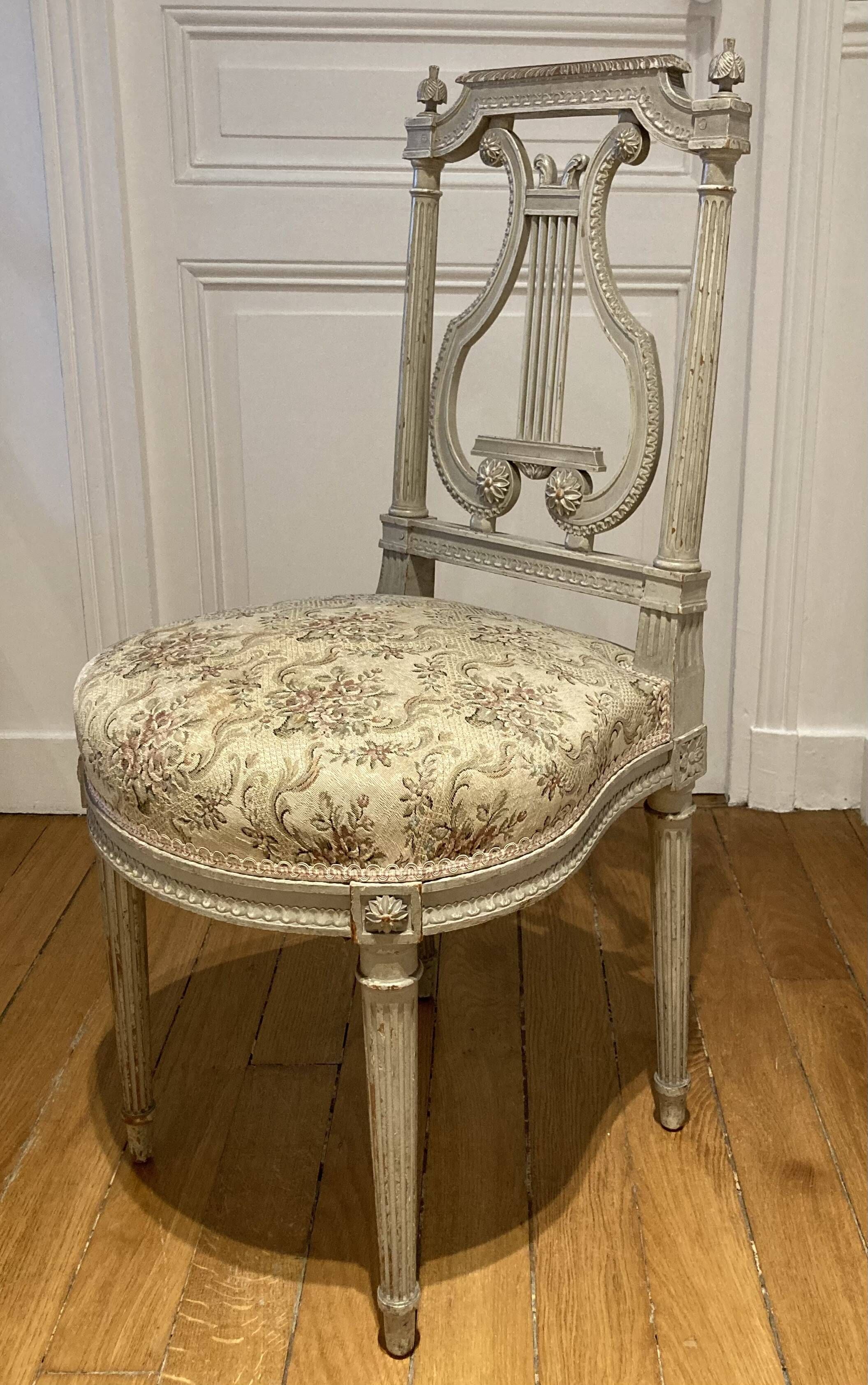 Pair of chairs, lyre back, based on a model by Jacob, Louis XVI style.