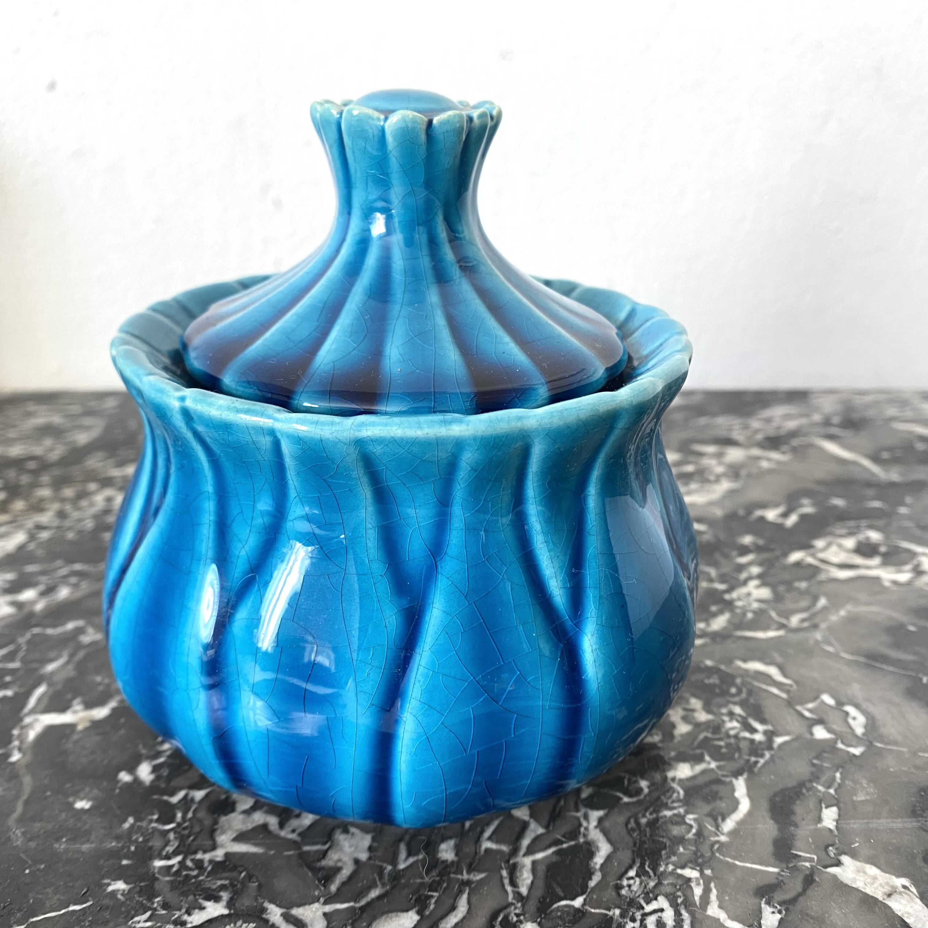 Blue slip sugar bowl
