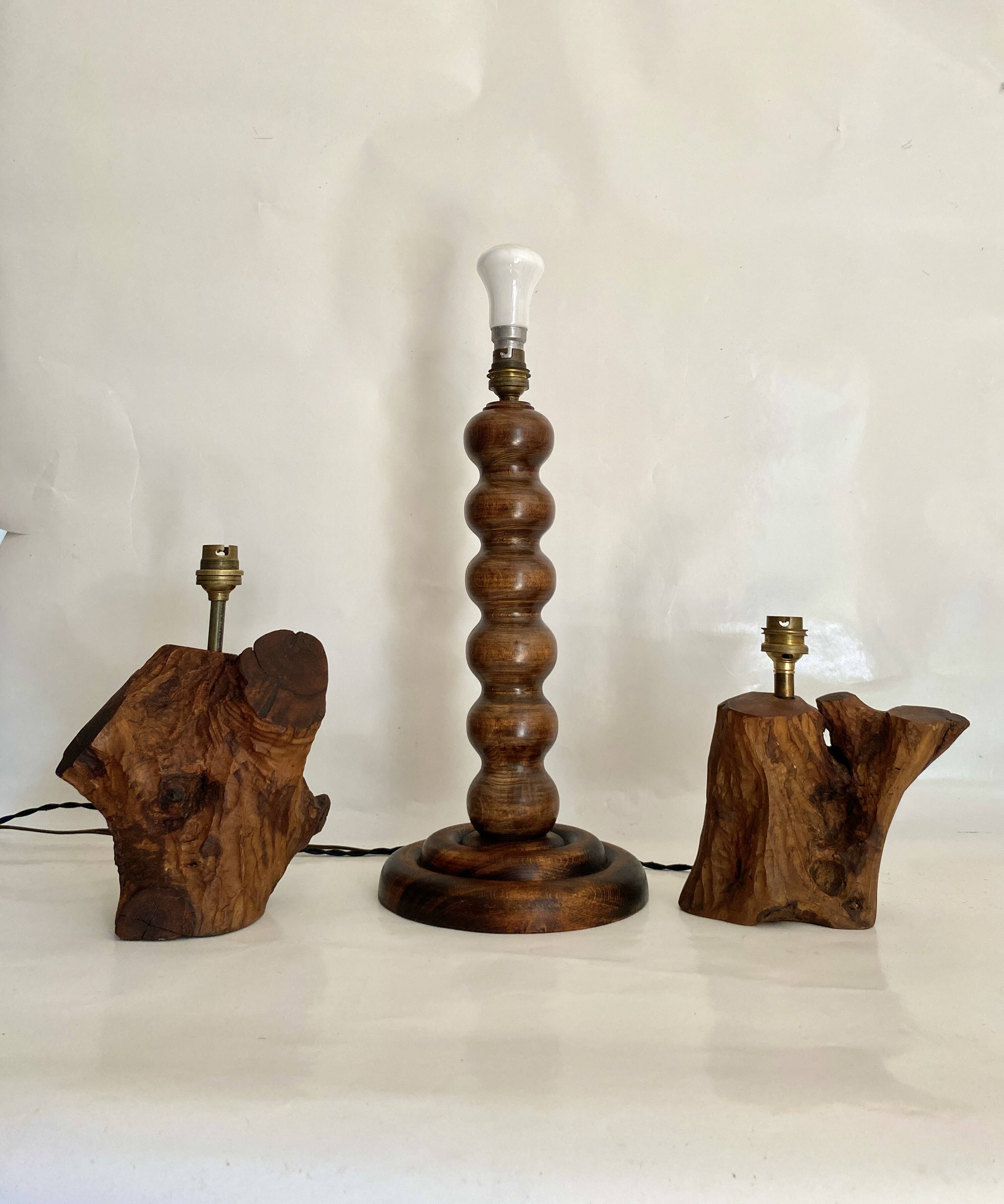 Turned wood lamp with paper shade