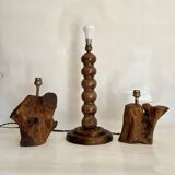 Turned wood lamp with paper shade