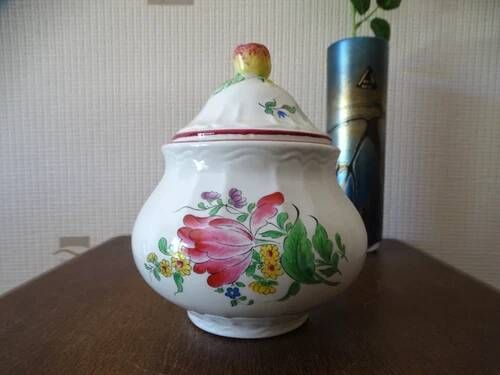 KG LUNÉVILLE "Street Lamp" Sugar bowl earthenware with flower decoration, apple fretel.