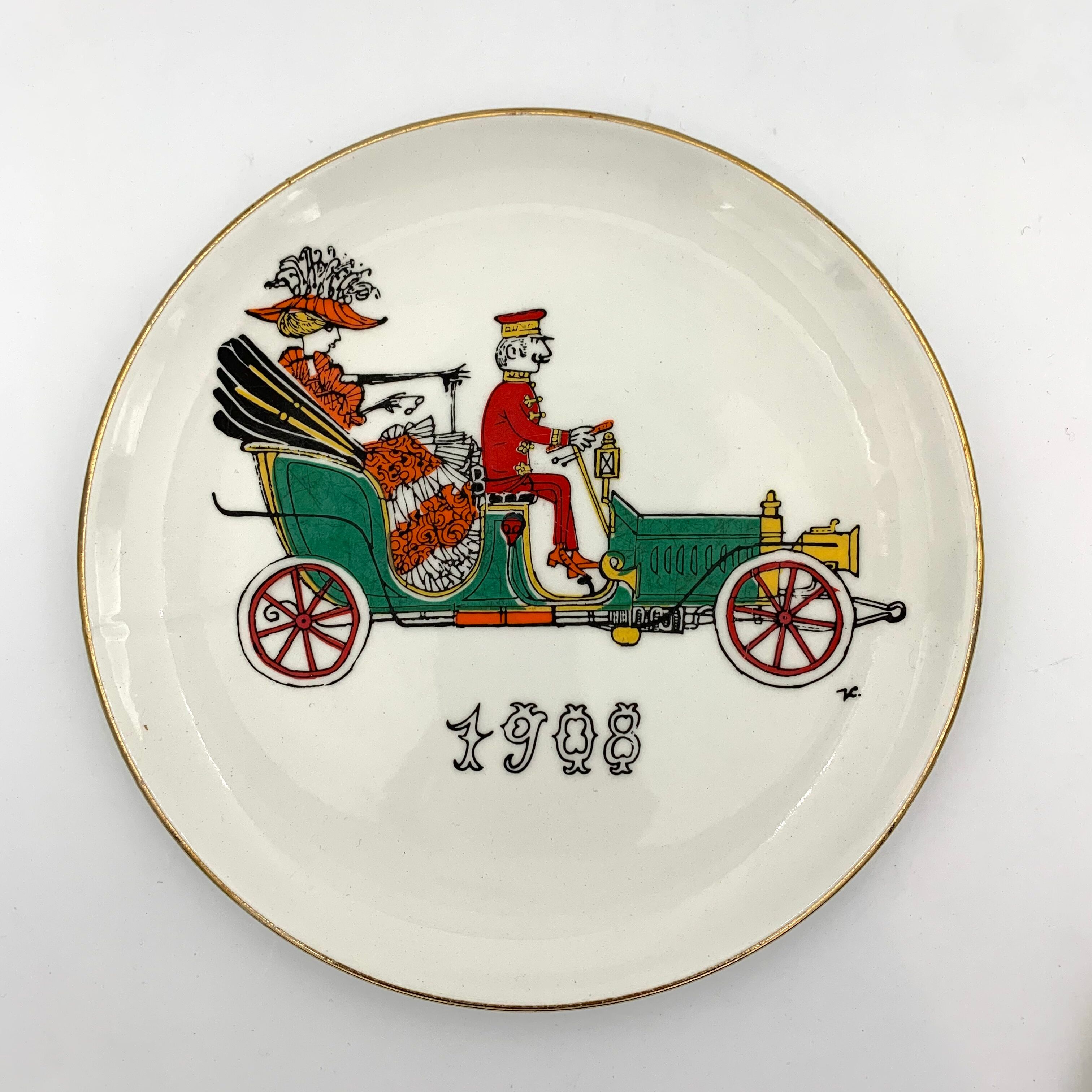 Vintage dessert service in earthenware, signed Jacques Charmoz - Val d'Or GIEN - 1950s