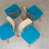 Set of 4 wooden chairs TON Bystrice Thonet blue
