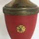 Pair of Red Varnished Metal, Brass and Glass Table Lamps, Italy