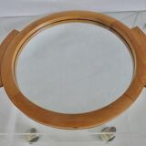 Large round mirror tray, Scandinavian, in blond wood, 60 70