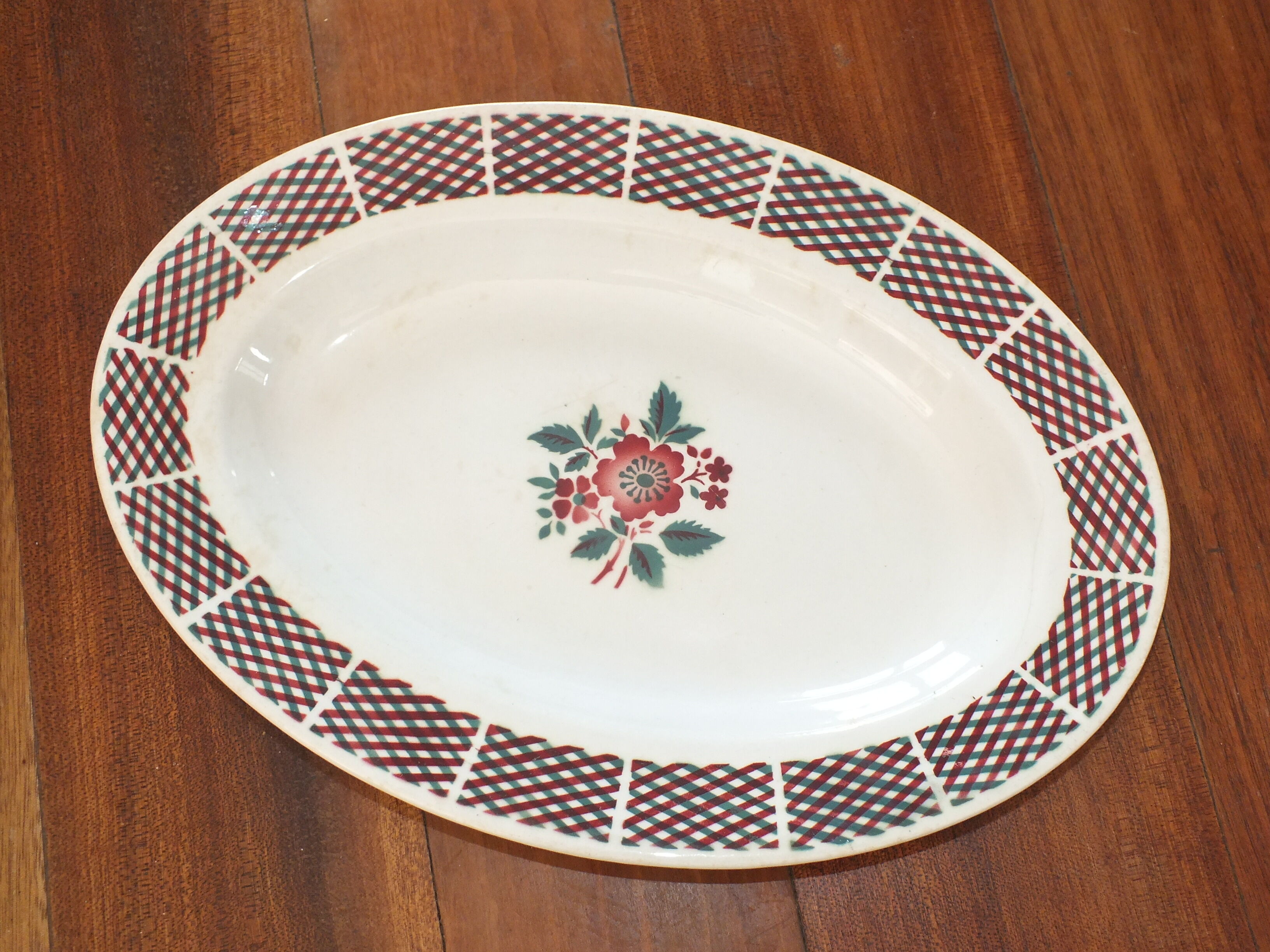Vintage oval dish 50s - flowers tampon gao