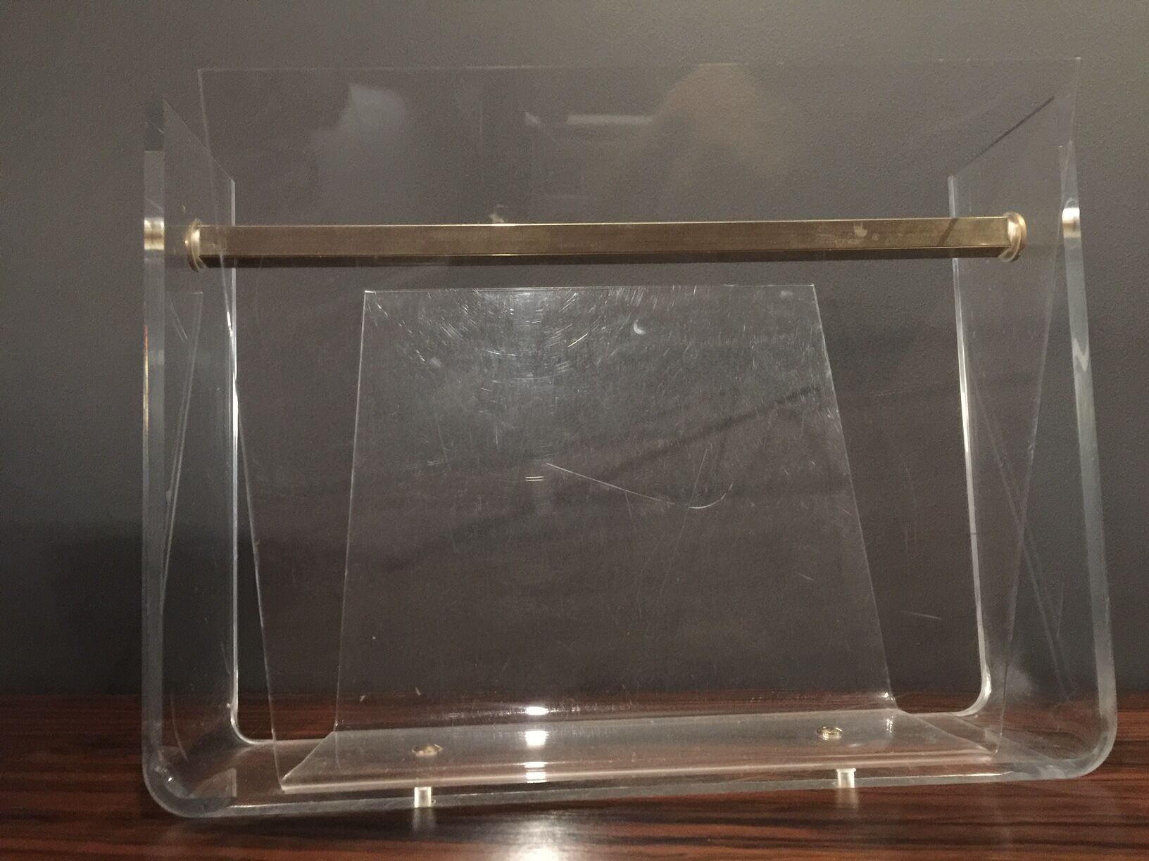 Magazine rack perspex and brass 1970s