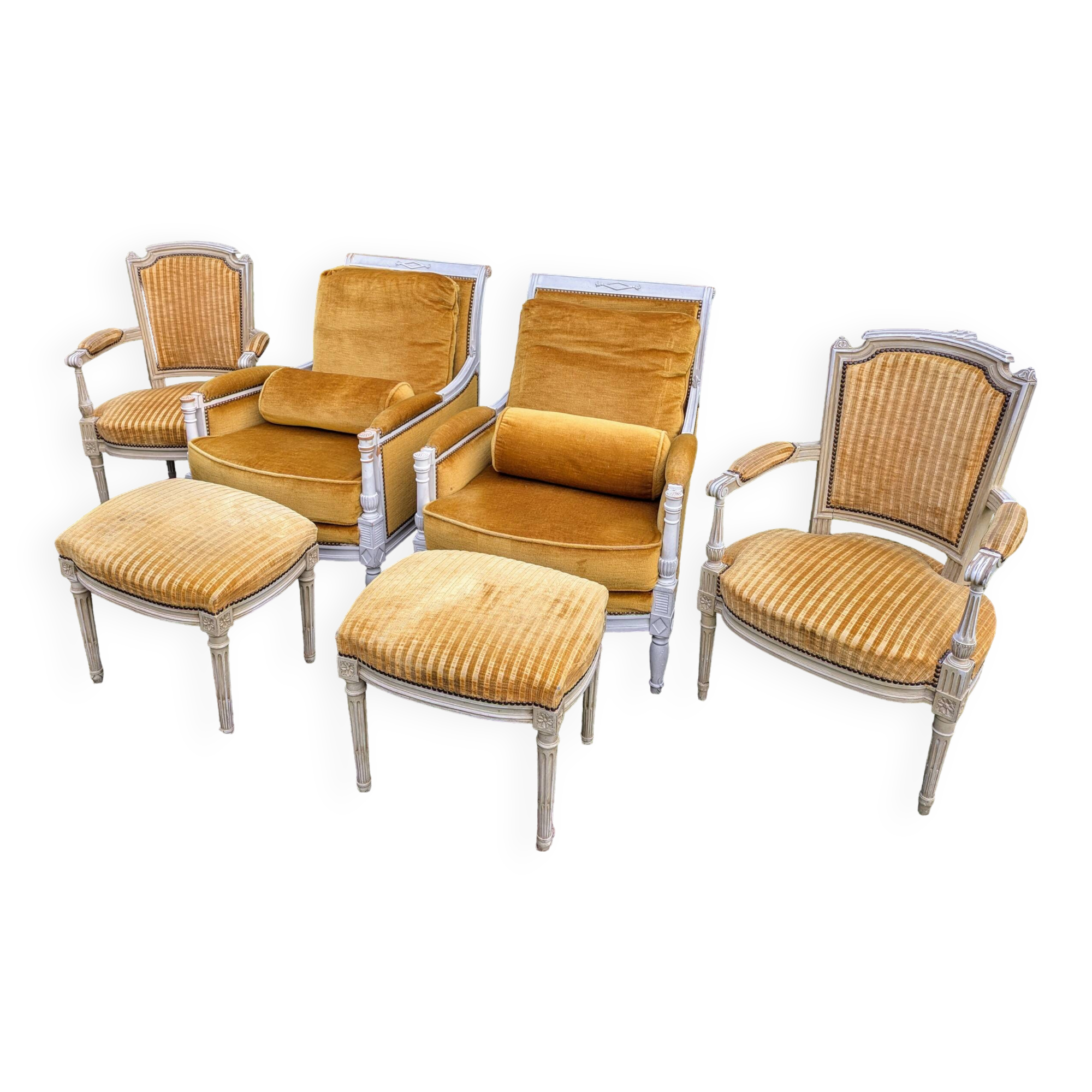 Ensemble Style Louis XVI - fauteuils, bergères et repose pieds