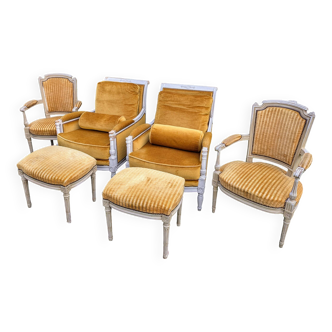 Louis XVI Style Set - armchairs, wing chairs and footrests