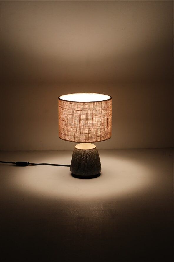 Rare handmade Søholm ceramic table lamp with jute lampshade / Mid-century Danish modern design / 1960s/1970s