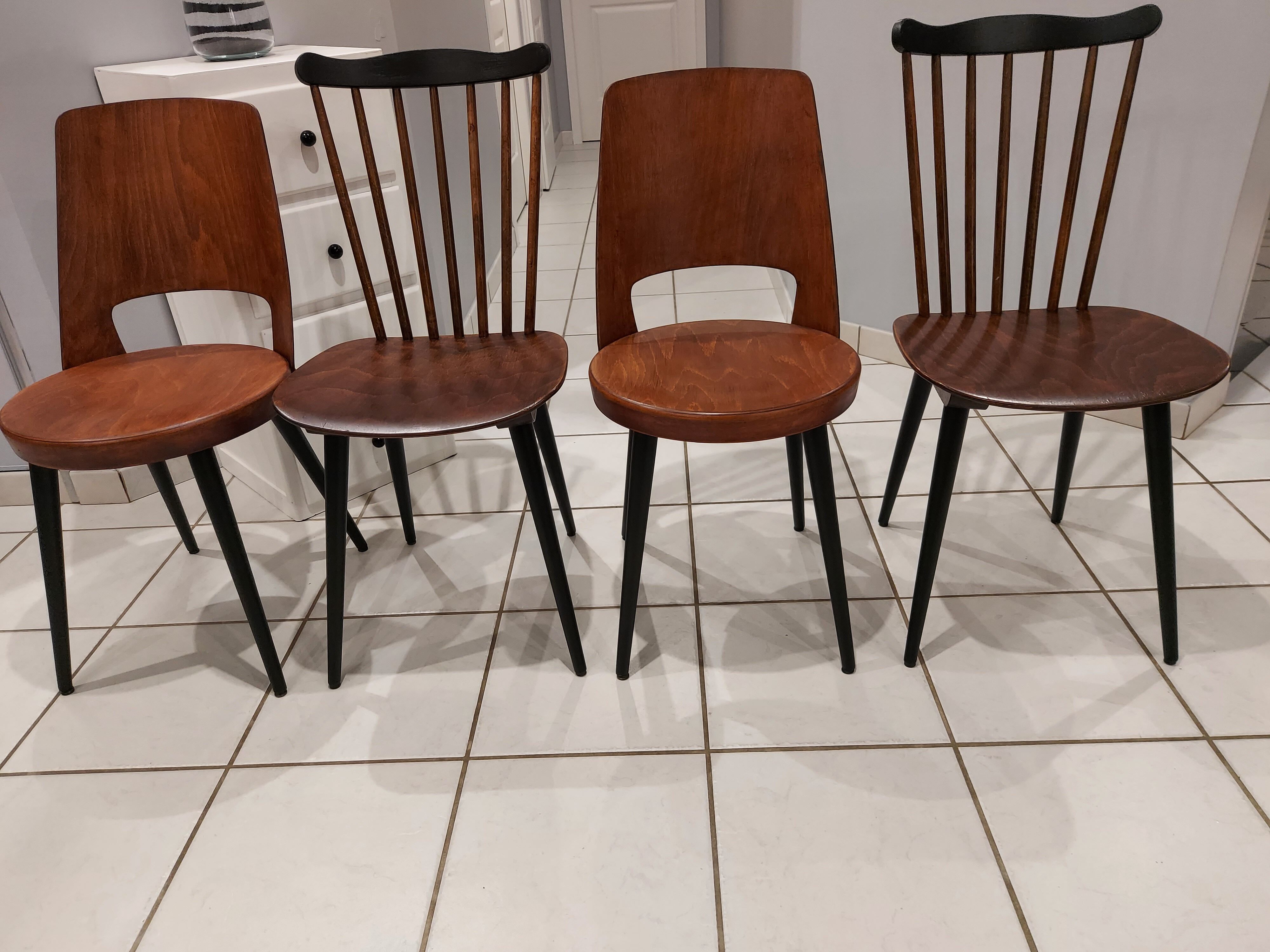 Suite of 4 chairs of bistrot Baumann vintage model Mondor and Minuet