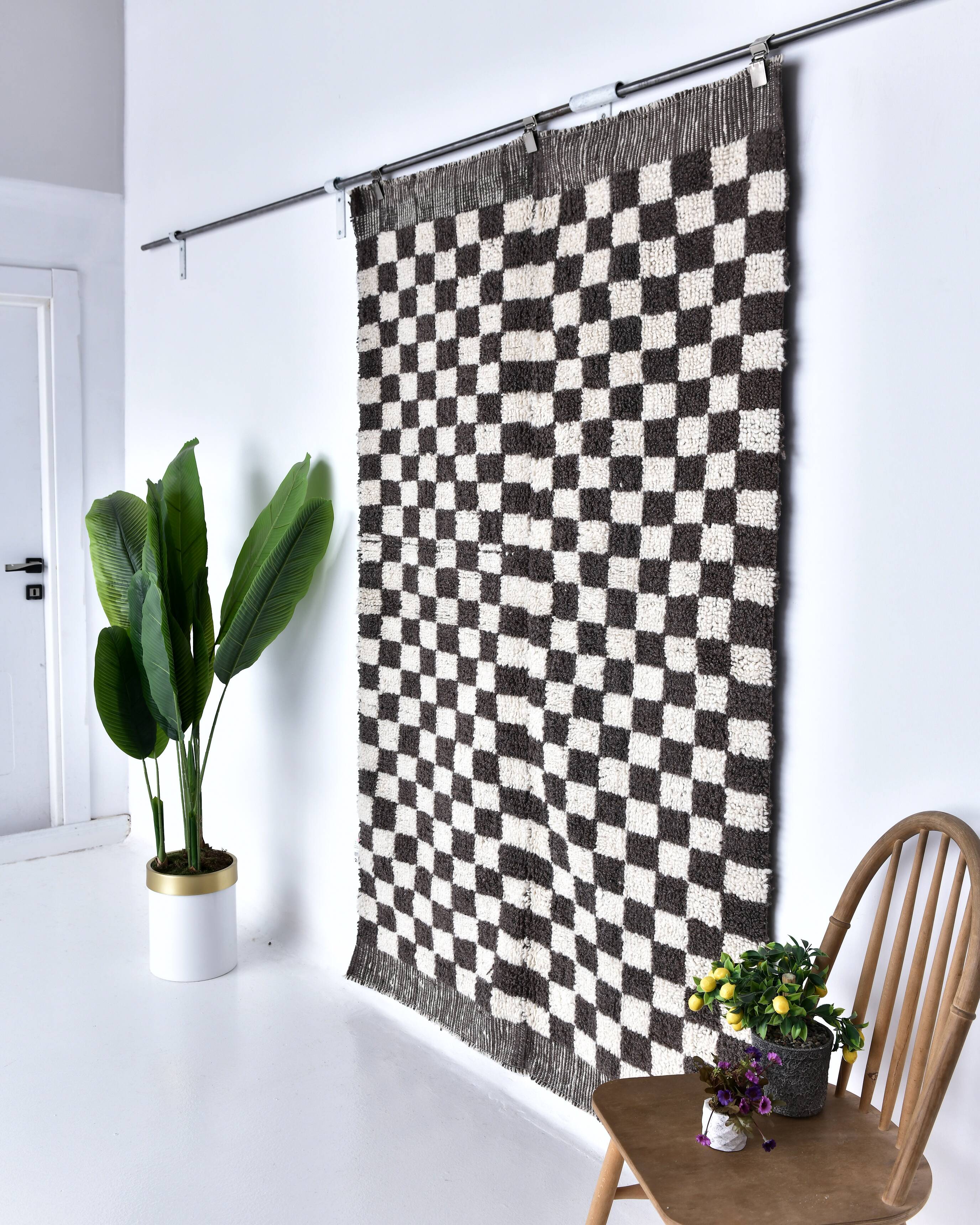 4x7 Checkered Moroccan Vintage Rug 138x208Cm SK 241966