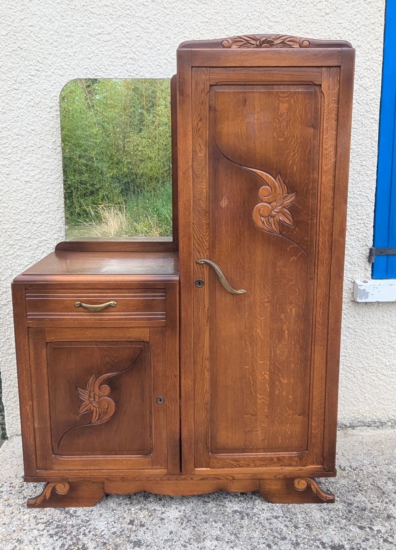Armoire coiffeuse Penderie Miroir asymétrique Art Nouveau chêne 1916