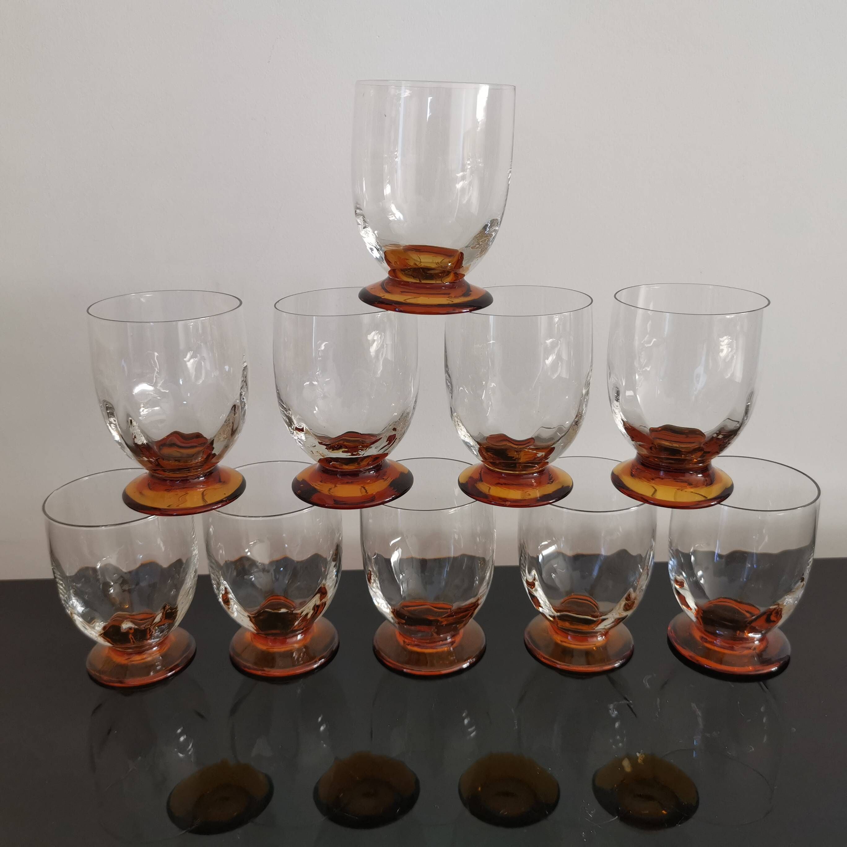 10 Art-Deco red wine glasses blown 1930